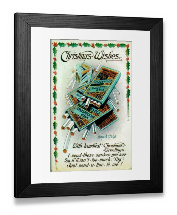 Framed Print : Christmas postcard, Woodbine cigarettes Date: early 20th century Framed Print : Christmas postcard, Woodbine cigarettes Date: early 20th century