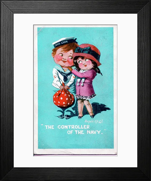Framed Print : Comic postcard, Sailor of HMS Lion with his girl - The Controller of the Navy. Date: circa 1940s Framed Print : Comic postcard, Sailor of HMS Lion with his girl - The Controller of the Navy. Date: circa 1940s