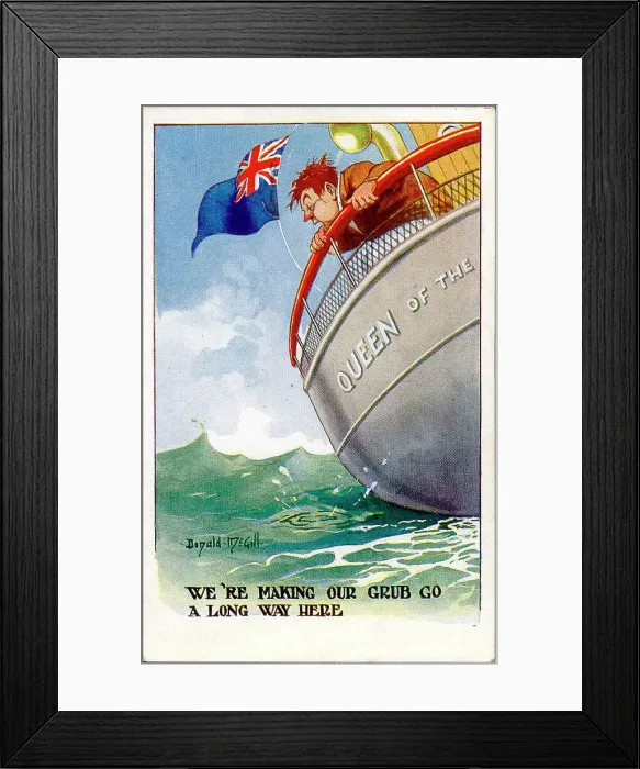 Framed Print : Comic postcard, Sea sickness on a ship Date: 20th century Framed Print : Comic postcard, Sea sickness on a ship Date: 20th century