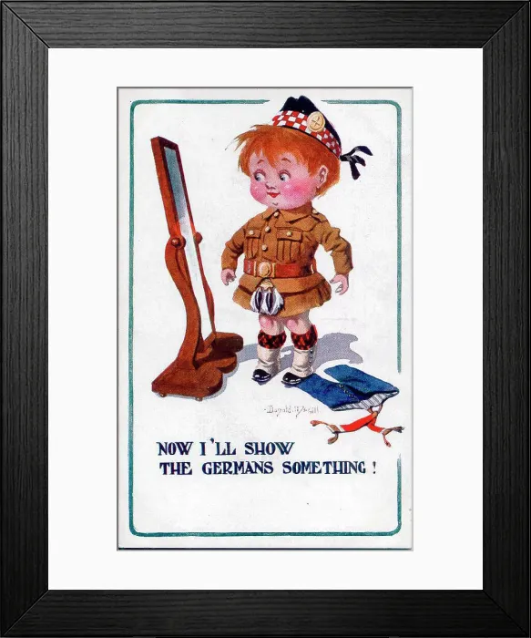 Framed Print : Comic postcard, Scottish soldier looks in the mirror. Date: 1914-1918 Framed Print : Comic postcard, Scottish soldier looks in the mirror. Date: 1914-1918