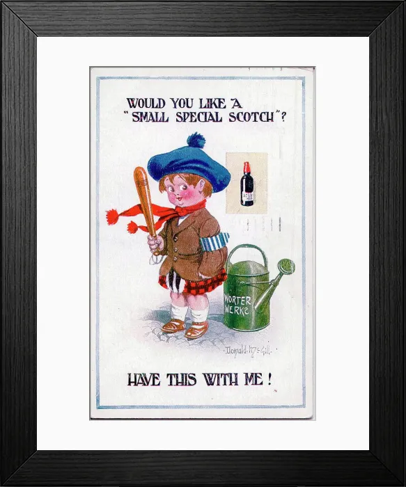 Framed Print : Comic postcard, Scottish special constable with wooden truncheon. Date: 1914-1918 Framed Print : Comic postcard, Scottish special constable with wooden truncheon. Date: 1914-1918