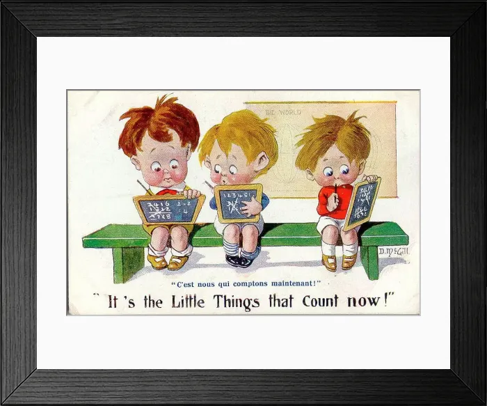 Framed Print : Comic postcard, Three little boys doing their sums Framed Print : Comic postcard, Three little boys doing their sums