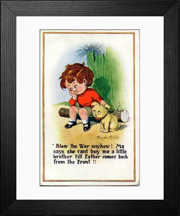 Framed Print : Comic postcard, Little boy wants a brother. Date: 1914-1918 Framed Print : Comic postcard, Little boy wants a brother. Date: 1914-1918