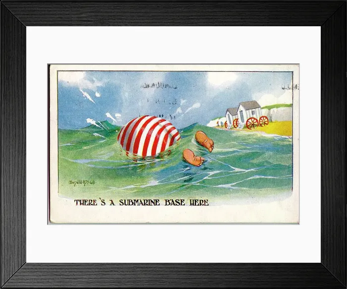 Framed Print : Comic postcard, Plump holidaymaker in the sea, WW1 Framed Print : Comic postcard, Plump holidaymaker in the sea, WW1