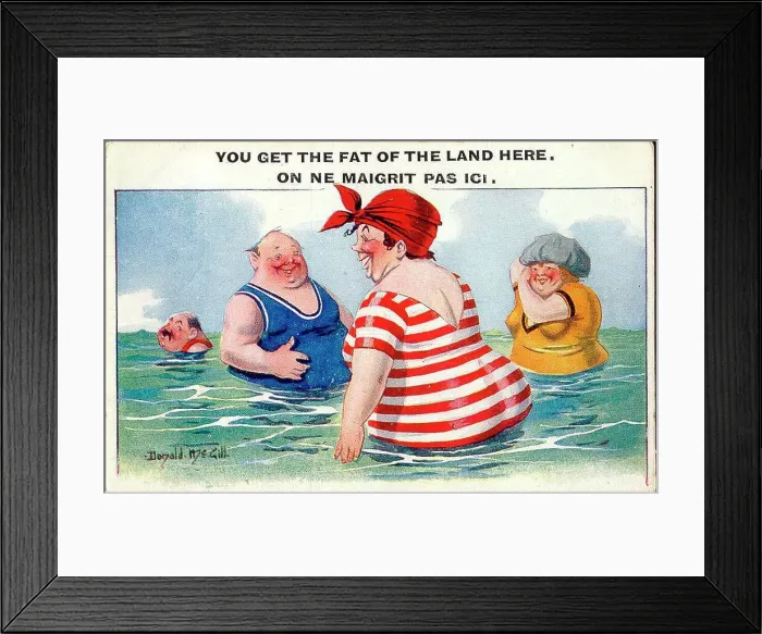 Framed Print : Comic postcard, Plump holidaymakers in the sea. Date: 20th century Framed Print : Comic postcard, Plump holidaymakers in the sea. Date: 20th century