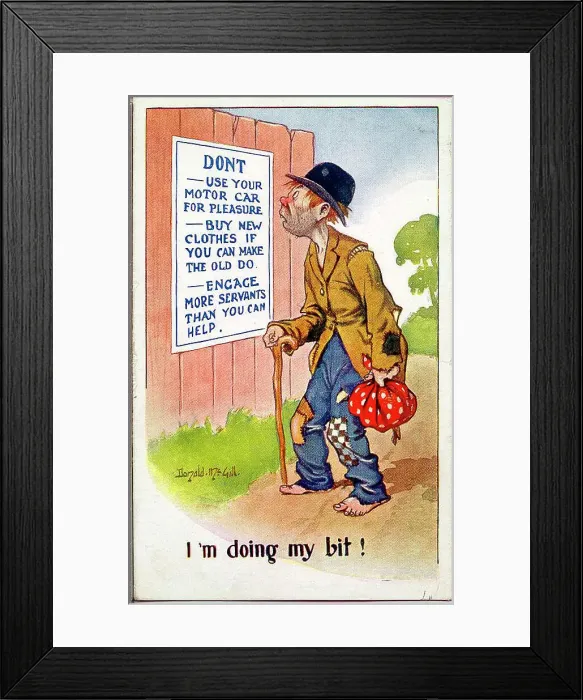 Framed Print : Comic postcard, wartime restrictions - I'm doing my bit! Date: 1914-1918 Framed Print : Comic postcard, wartime restrictions - I'm doing my bit! Date: 1914-1918