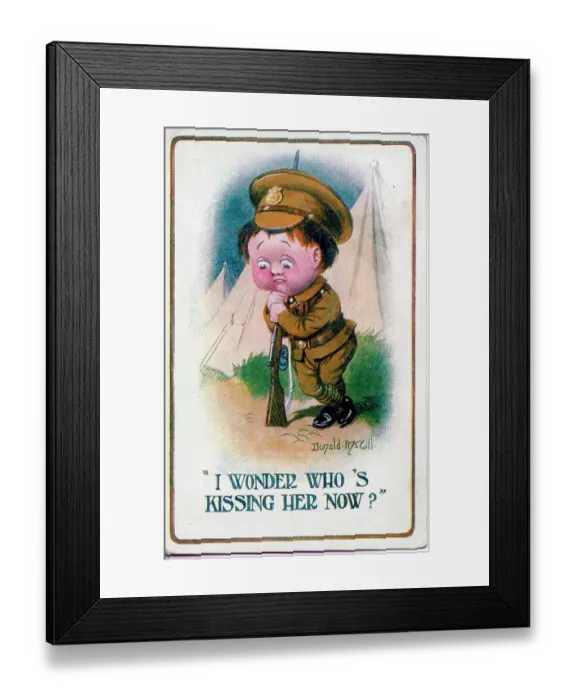 Framed Print : Postcard, Soldier in camp, dreaming of his girl. Date: 1914-1918 Framed Print : Postcard, Soldier in camp, dreaming of his girl. Date: 1914-1918