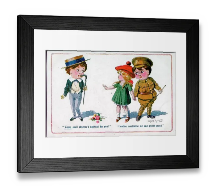Framed Print : Comic postcard, Soldier versus civilian - a clear winner! Date: 1914-1918 Framed Print : Comic postcard, Soldier versus civilian - a clear winner! Date: 1914-1918