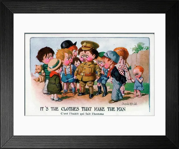 Framed Print : Comic postcard, British soldier boy admired in the street. Date: 1914-1918 Framed Print : Comic postcard, British soldier boy admired in the street. Date: 1914-1918