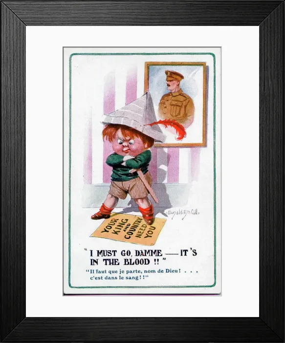 Framed Print : Comic postcard, Little boy determined to join up. Date: 1914-1918 Framed Print : Comic postcard, Little boy determined to join up. Date: 1914-1918