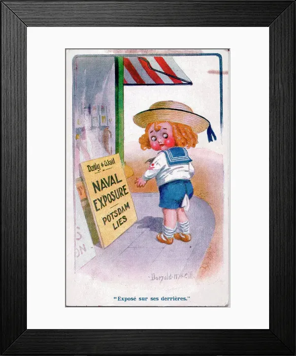Framed Print : Comic postcard, Sailor boy reads news headlines. Date: 1914-1918 Framed Print : Comic postcard, Sailor boy reads news headlines. Date: 1914-1918