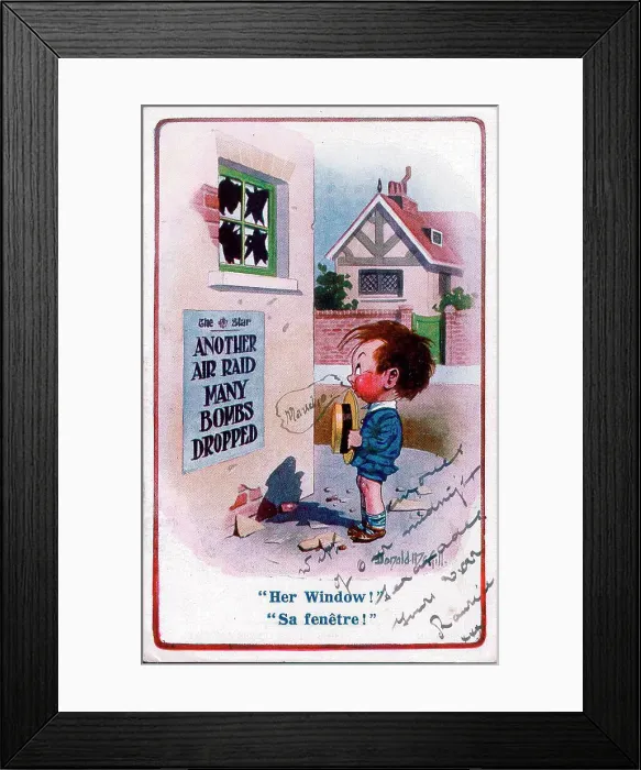 Framed Print : Comic postcard, Little boy reads news headlines. Date: 1914-1918 Framed Print : Comic postcard, Little boy reads news headlines. Date: 1914-1918
