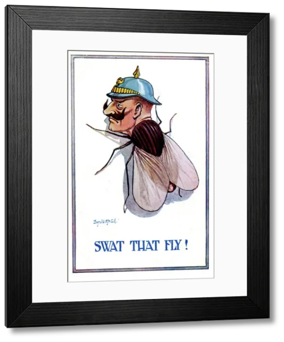 Framed Print : Comic postcard, Kaiser Wilhelm as a fly to be swatted. Date: 1914-1918 Framed Print : Comic postcard, Kaiser Wilhelm as a fly to be swatted. Date: 1914-1918