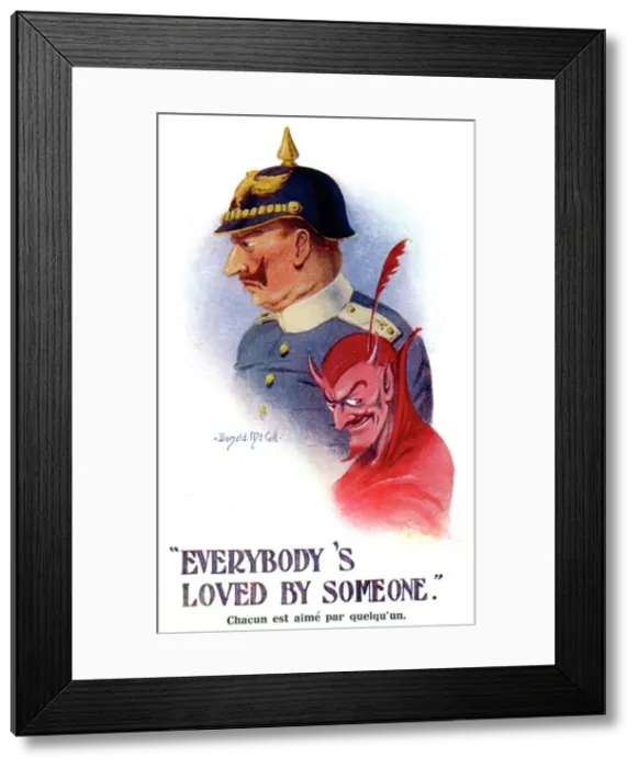 Framed Print : Comic postcard, Kaiser Wilhelm and the Devil. Date: 1914-1918