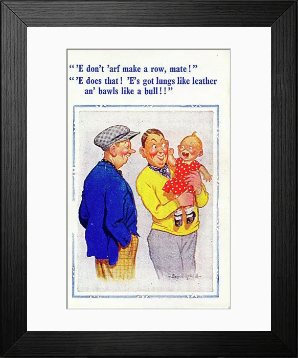 : Comic postcard, proud father with baby Date: 20th century : Comic postcard, proud father with baby Date: 20th century