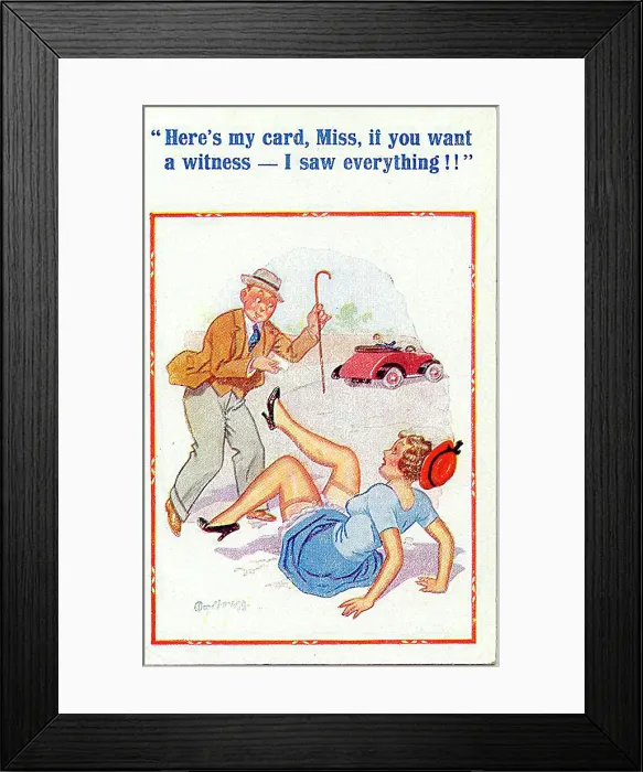 : Comic postcard, Woman falls over in the street Date: 20th century : Comic postcard, Woman falls over in the street Date: 20th century