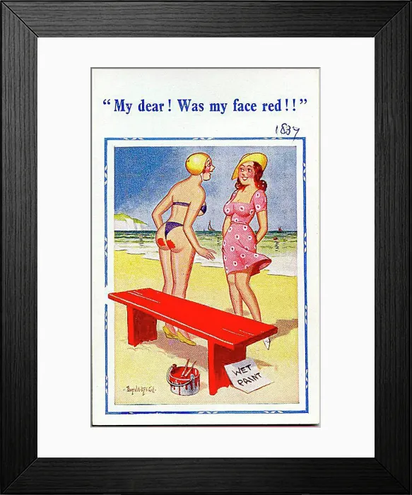 : Comic postcard, Two pretty women on the beach - Wet Paint Date: 20th century : Comic postcard, Two pretty women on the beach - Wet Paint Date: 20th century