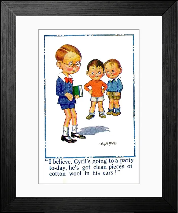 : Comic postcard, Three little boys, one of them rather wimpish Date: 20th century : Comic postcard, Three little boys, one of them rather wimpish Date: 20th century