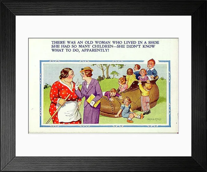 : Comic postcard, Woman, children and shoe : Comic postcard, Woman, children and shoe