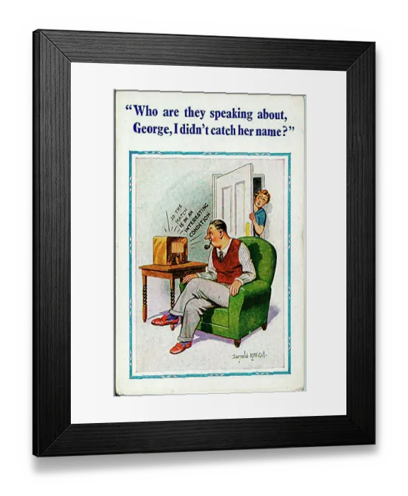 : Comic postcard, Man listening to sport on the radio Date: 20th century