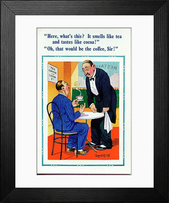 : Comic postcard, Customer and waiter in restaurant Date: 20th century : Comic postcard, Customer and waiter in restaurant Date: 20th century