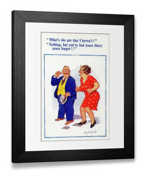 Framed Print : Comic postcard, Straying husband and jealous wife Date: 20th century Framed Print : Comic postcard, Straying husband and jealous wife Date: 20th century