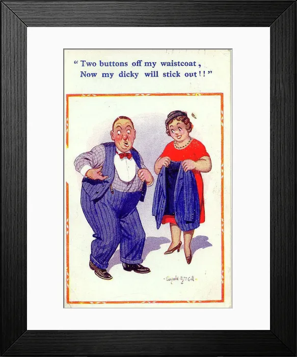 Framed Print : Comic postcard, Man with missing buttons Date: 20th century Framed Print : Comic postcard, Man with missing buttons Date: 20th century