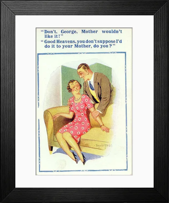 Framed Print : Comic postcard, Courting couple Framed Print : Comic postcard, Courting couple