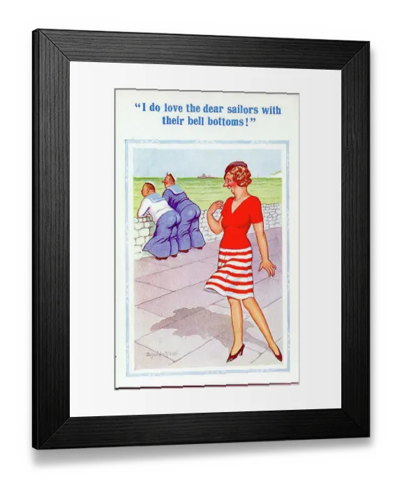 Framed Print : Comic postcard, Woman sees two sailors Date: 20th century Framed Print : Comic postcard, Woman sees two sailors Date: 20th century