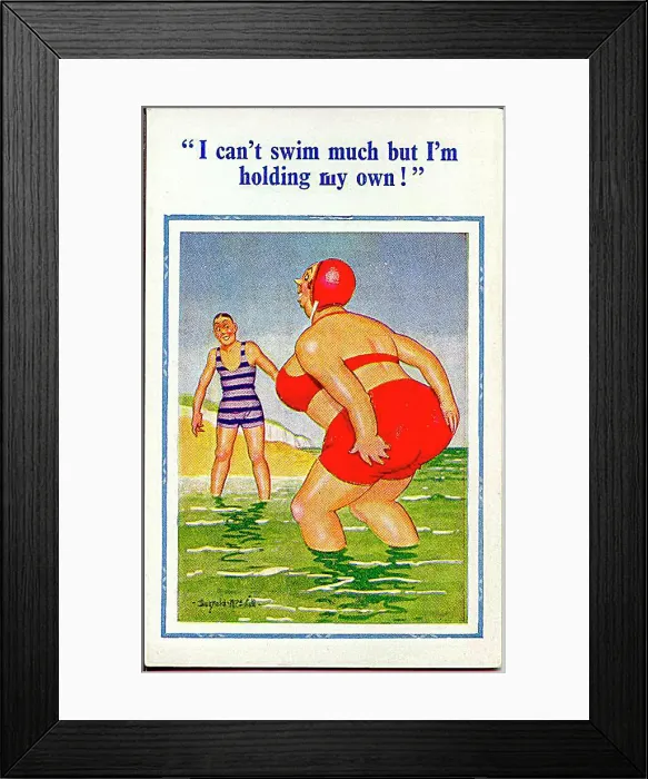 : Comic postcard, Large woman paddling in the sea Date: 20th century