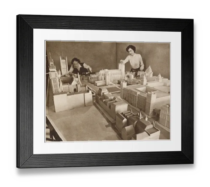 Framed Print : Working on a scale model of part of the Coronation route in a Ministry of Works office - looking down over Whitehall to Parliament Square and the Abbey Framed Print : Working on a scale model of part of the Coronation route in a Ministry of Works office - looking down over Whitehall to Parliament Square and the Abbey