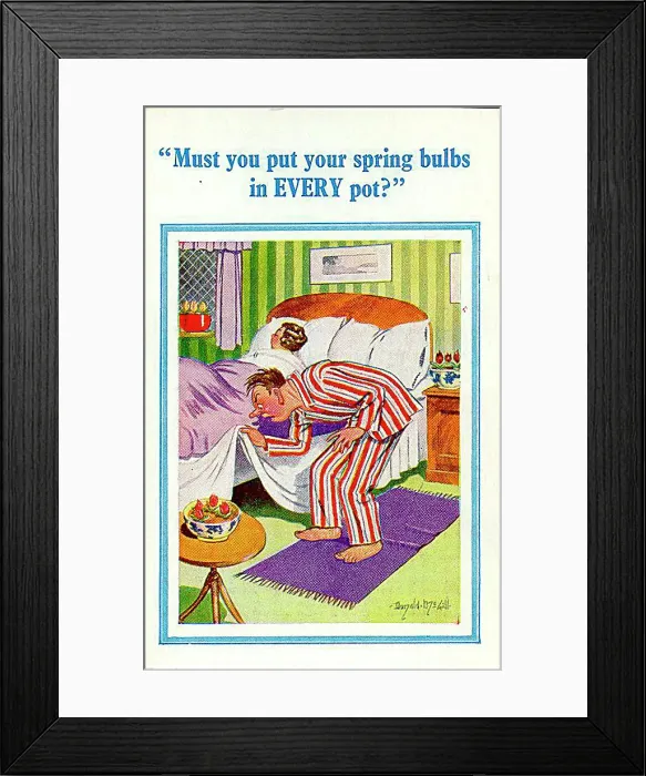 : Comic postcard, Man looks under bed : Comic postcard, Man looks under bed