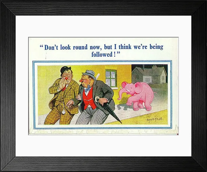 : Comic postcard, Two drunkards followed by pink elephant : Comic postcard, Two drunkards followed by pink elephant