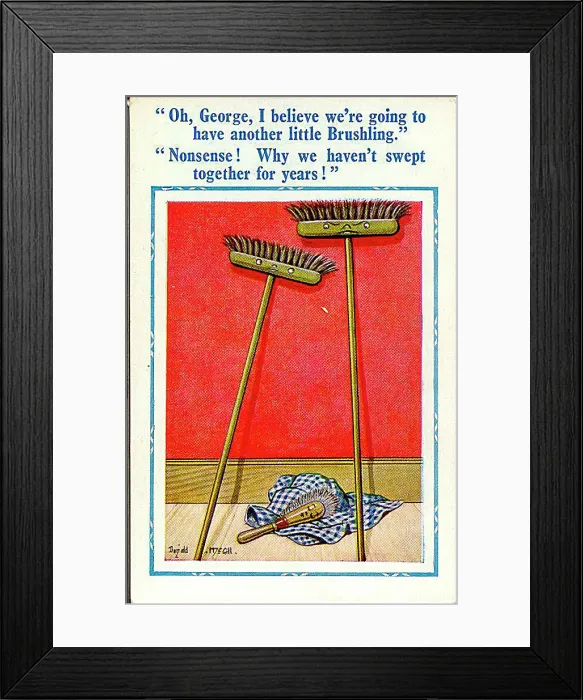 : Comic postcard, Two sweeping brushes and a handbrush Date: 20th century : Comic postcard, Two sweeping brushes and a handbrush Date: 20th century