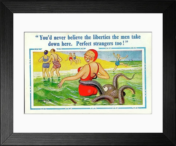 : Comic postcard, Woman in the sea with an octopus : Comic postcard, Woman in the sea with an octopus