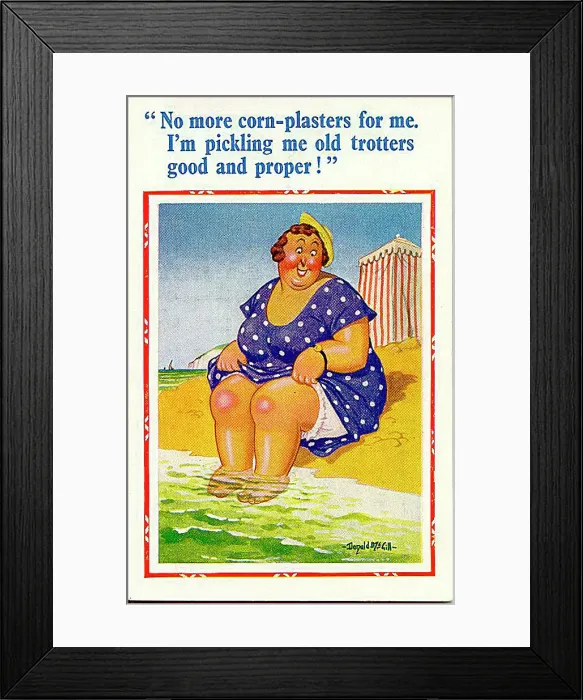: Comic postcard, Plump woman soaking her feet in the sea Date: 20th century : Comic postcard, Plump woman soaking her feet in the sea Date: 20th century