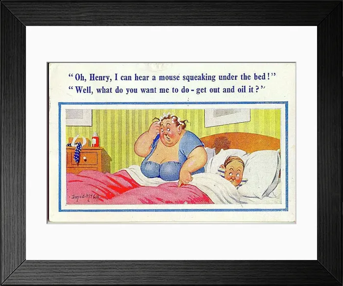 : Comic postcard, Couple woken up in the middle of the night Date: 20th century : Comic postcard, Couple woken up in the middle of the night Date: 20th century