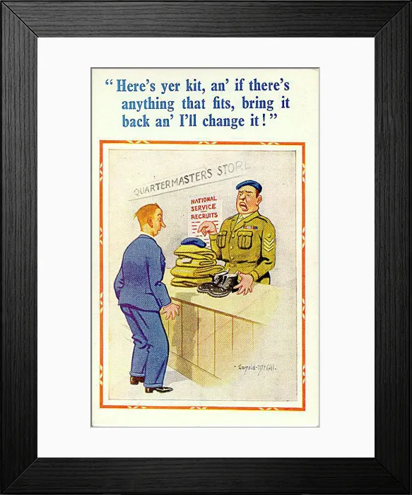 : Comic postcard, Quartermaster's store, National Service Date: circa 1950s : Comic postcard, Quartermaster's store, National Service Date: circa 1950s