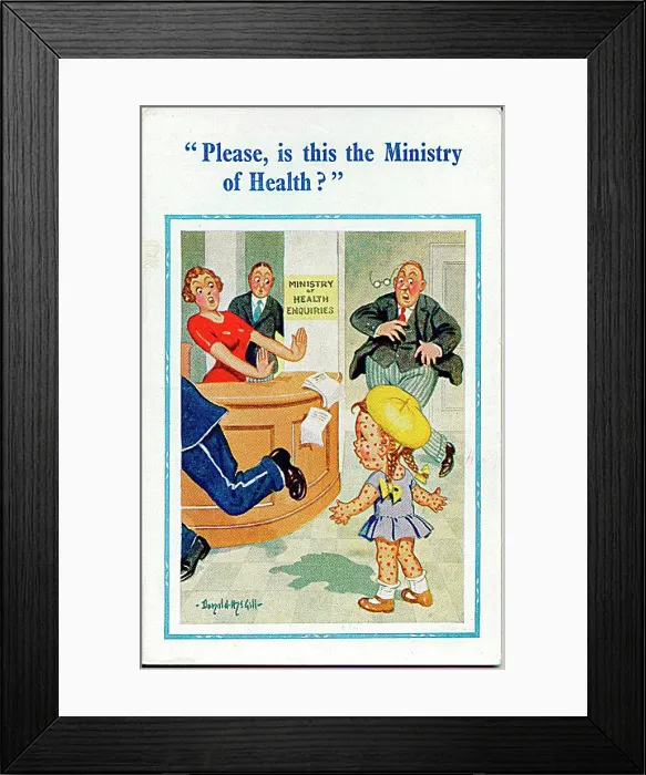  : Comic postcard, Little girl with infectious disease Date: early 20th century