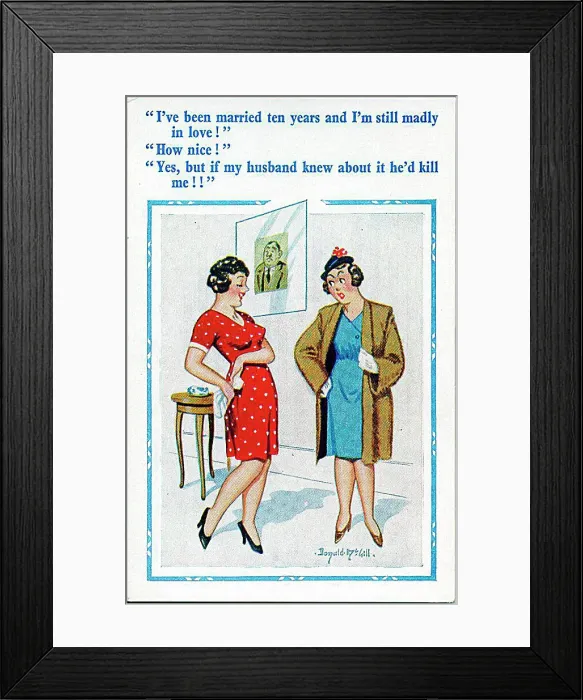 : Comic postcard, Two women chatting Date: 20th century : Comic postcard, Two women chatting Date: 20th century