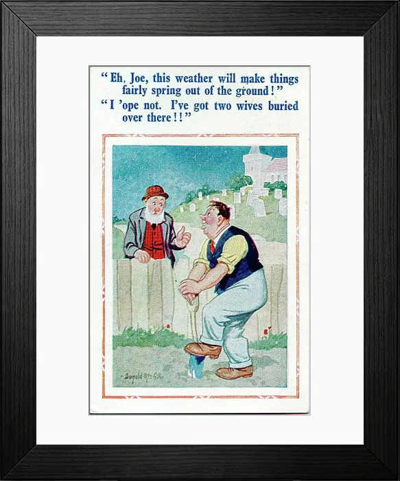 : Comic postcard, Elderly man and man digging garden Date: 20th century : Comic postcard, Elderly man and man digging garden Date: 20th century
