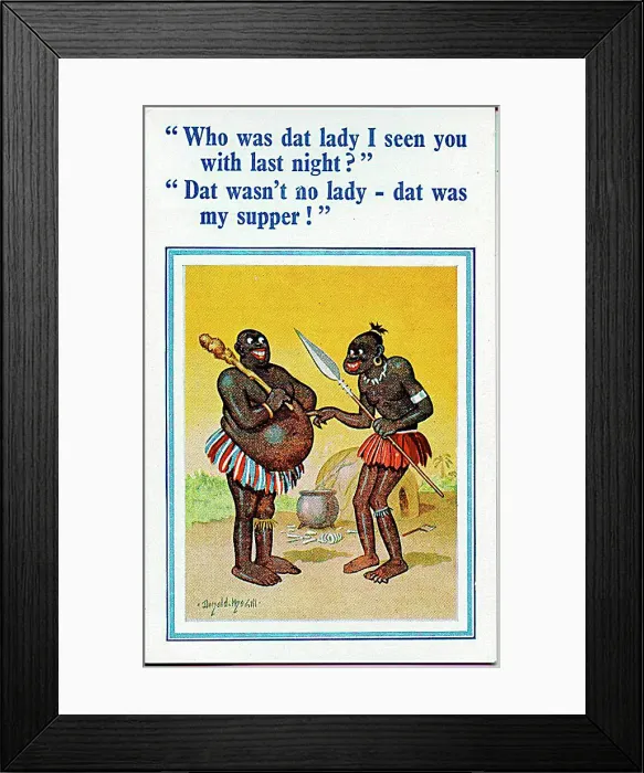 : Comic postcard, Two African men chatting Date: 20th century : Comic postcard, Two African men chatting Date: 20th century