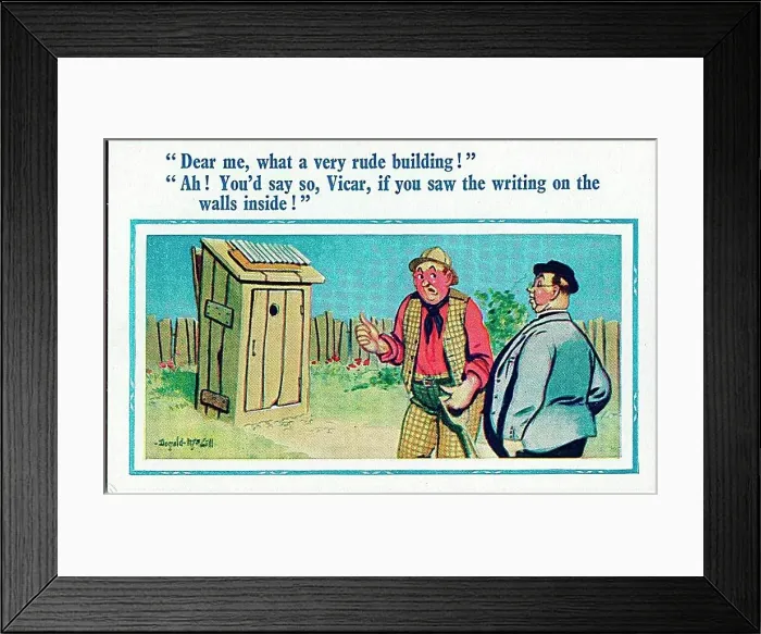 : Comic postcard, Man comments to vicar on outdoor toilet : Comic postcard, Man comments to vicar on outdoor toilet