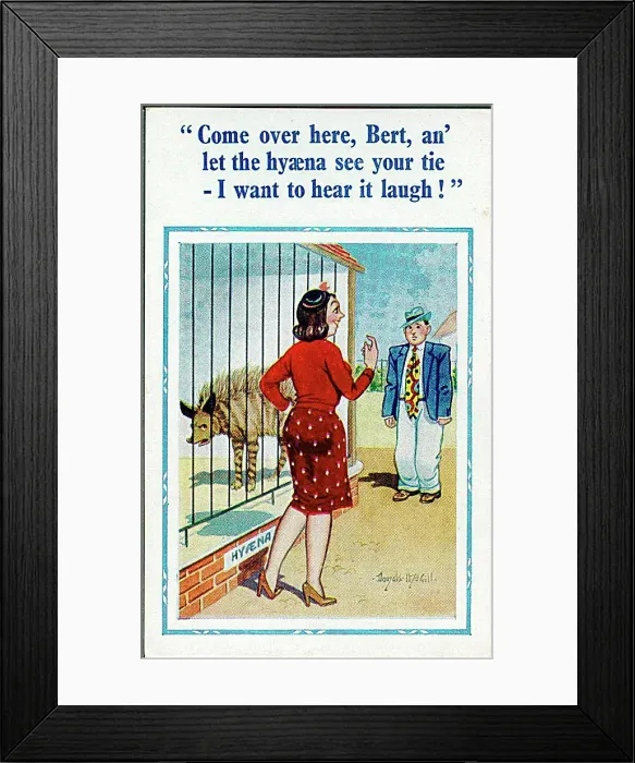: Comic postcard, Couple at the zoo - hyena Date: 20th century : Comic postcard, Couple at the zoo - hyena Date: 20th century