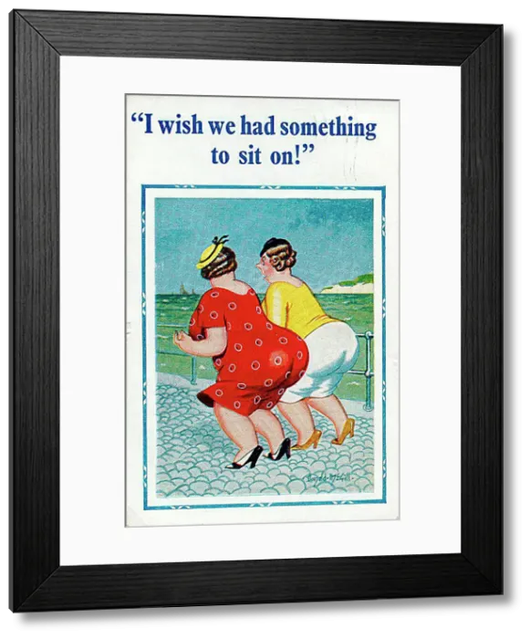 : Comic postcard, Two large women at the seaside : Comic postcard, Two large women at the seaside