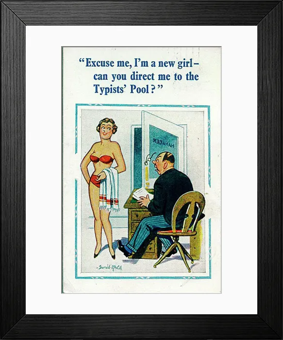 : Comic postcard, Directions to the typists pool Date: 20th century : Comic postcard, Directions to the typists pool Date: 20th century