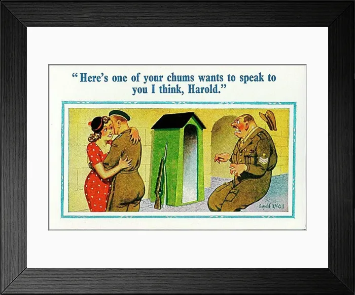 : Comic postcard, Sergeant, soldier and pretty woman Date: circa 1940s : Comic postcard, Sergeant, soldier and pretty woman Date: circa 1940s