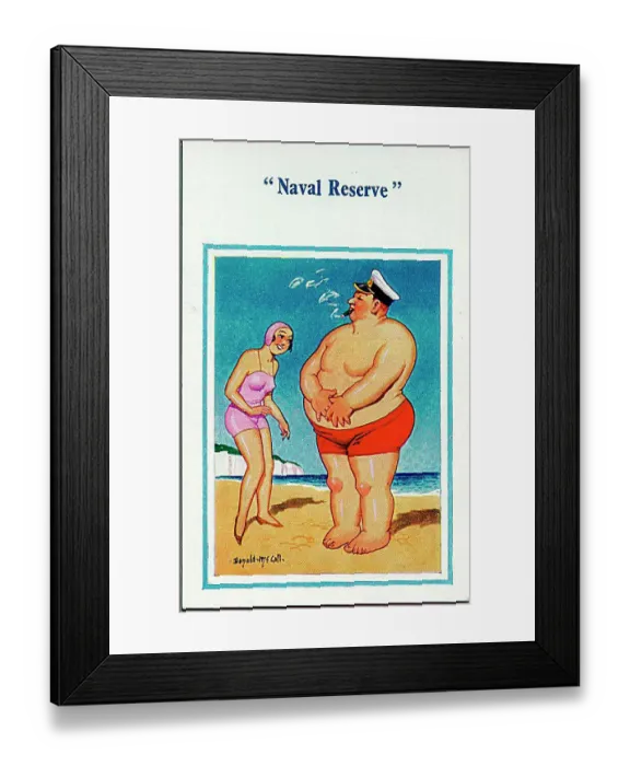 : Comic postcard, Large man at the seaside - Naval Reserve Date: 20th century : Comic postcard, Large man at the seaside - Naval Reserve Date: 20th century