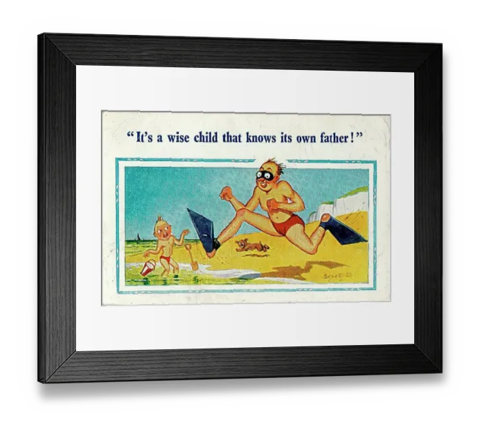 : Comic postcard, Father and son at the seaside Date: 20th century : Comic postcard, Father and son at the seaside Date: 20th century