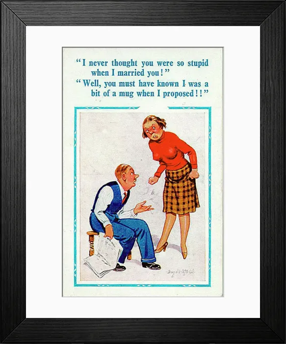 : Comic postcard, Husband and wife have an argument Date: 20th century : Comic postcard, Husband and wife have an argument Date: 20th century